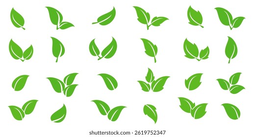 Green leaf icon in flat style, on white background. leaf icon set. nature icon, leaf vector illustration.