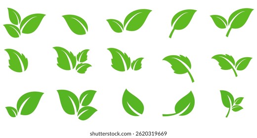 Icono de hoja verde en estilo plano, sobre fondo blanco. conjunto de iconos de hoja. icono de la naturaleza, Ilustración vectorial de la hoja.