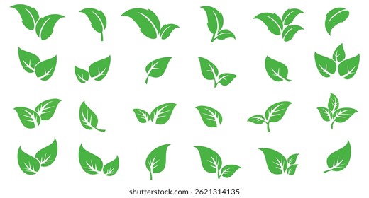 Green leaf icon in flat style, on white background. leaf icon set. nature icon, leaf vector illustration.