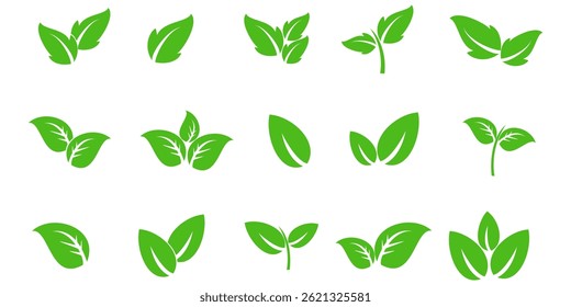 Ícone de folha verde em estilo plano, sobre fundo branco. ícone de folha definido. ícone natureza, ilustração de vetor folha.