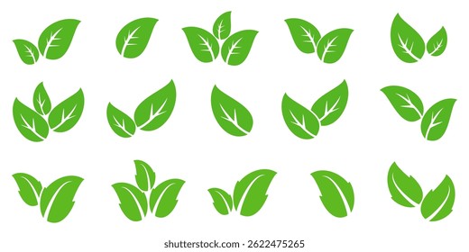 Green leaf icon in flat style, on white background. leaf icon set. nature icon, leaf vector illustration.
