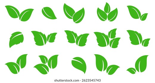 Green leaf icon in flat style, on white background. leaf icon set. nature icon, leaf vector illustration.