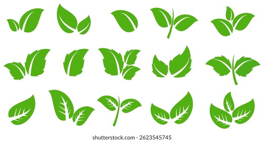 Green leaf icon in flat style, on white background. leaf icon set. nature icon, leaf vector illustration.