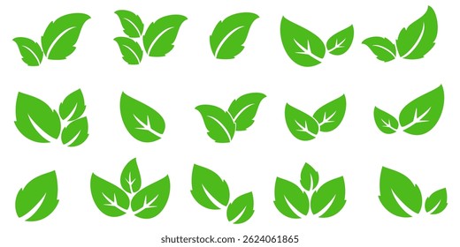 Green leaf icon in flat style, on white background. leaf icon set. nature icon, leaf vector illustration.