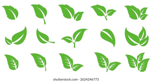 Green leaf icon in flat style, on white background. leaf icon set. nature icon, leaf vector illustration.
