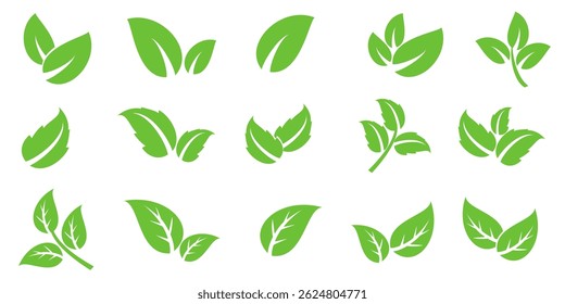 Ícone de folha verde em estilo plano, sobre fundo branco. ícone de folha definido. ícone natureza, ilustração de vetor folha.