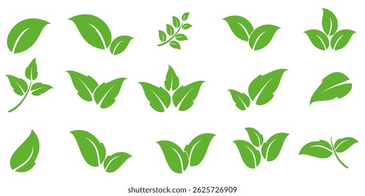 Green leaf icon in flat style, on white background. leaf icon set. nature icon, leaf vector illustration.