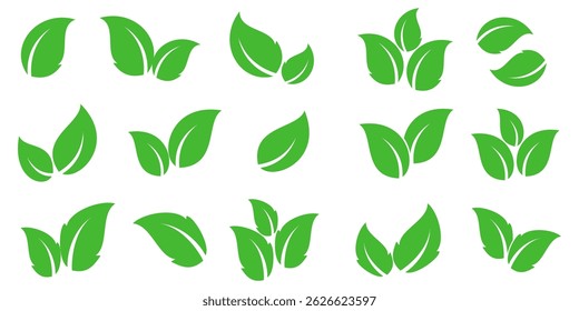Green leaf icon in flat style, on white background. leaf icon set. nature icon, leaf vector illustration.
