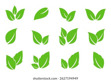 Green leaf icon in flat style, on white background. leaf icon set. nature icon, leaf vector illustration.