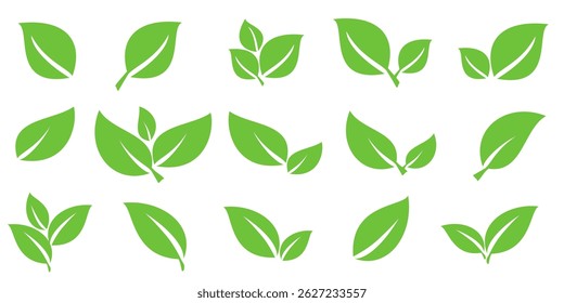 Green leaf icon in flat style, on white background. leaf icon set. nature icon, leaf vector illustration.