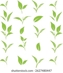 
Ícone de folha verde em estilo plano, sobre padrão de fundo branco