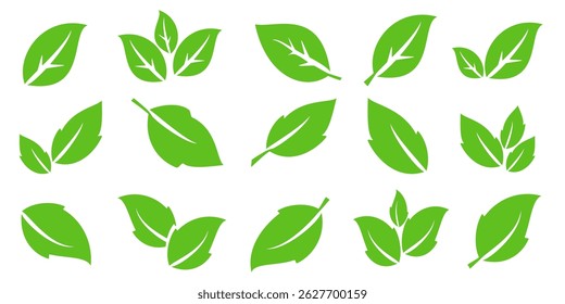 Green leaf icon in flat style, on white background. leaf icon set. nature icon, leaf vector illustration.