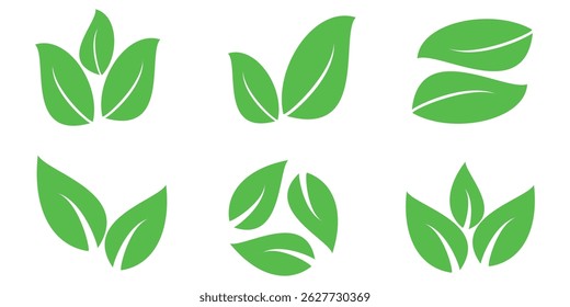 Green leaf icon in flat style, on white background. leaf icon set. nature icon, leaf vector illustration.