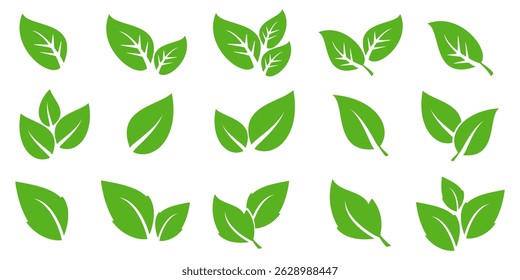 Green leaf icon in flat style, on white background. leaf icon set. nature icon, leaf vector illustration.