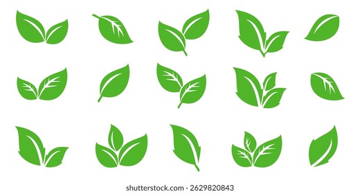 Icono de hoja verde en estilo plano, sobre fondo blanco. conjunto de iconos de hoja. icono de la naturaleza, Ilustración vectorial de la hoja.