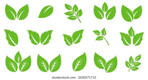 Icono de hoja verde en estilo plano, sobre fondo blanco. conjunto de iconos de hoja. icono de la naturaleza, Ilustración vectorial de la hoja.