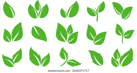Green leaf icon in flat style, on white background. leaf icon set. nature icon, leaf vector illustration.