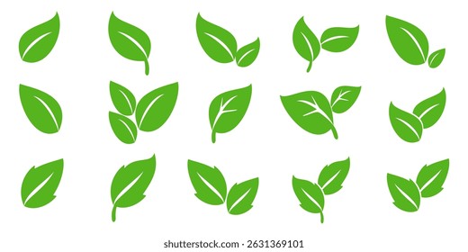 Green leaf icon in flat style, on white background. leaf icon set. nature icon, leaf vector illustration.