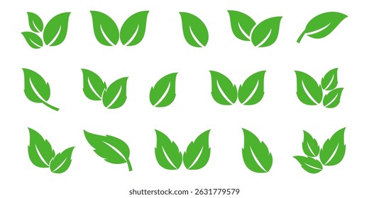 Green leaf icon in flat style, on white background. leaf icon set. nature icon, leaf vector illustration.