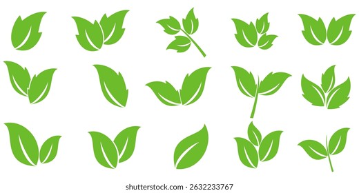 Green leaf icon in flat style, on white background. leaf icon set. nature icon, leaf vector illustration.