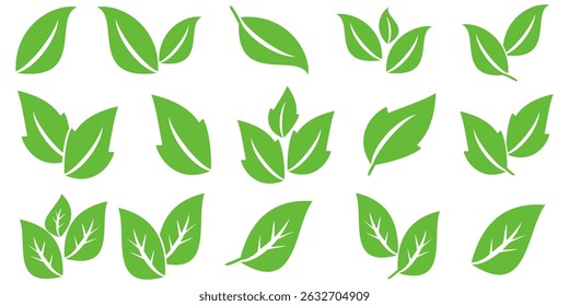 Green leaf icon in flat style, on white background. leaf icon set. nature icon, leaf vector illustration.