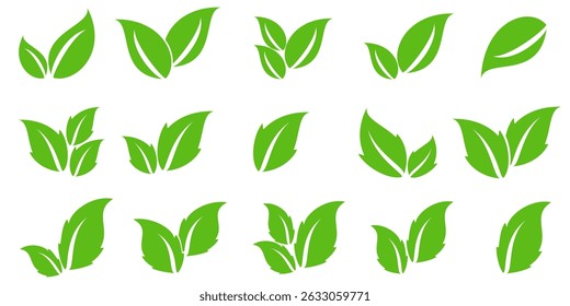 Icono de hoja verde en estilo plano, sobre fondo blanco. conjunto de iconos de hoja. icono de la naturaleza, Ilustración vectorial de la hoja.