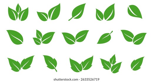 Green leaf icon in flat style, on white background. leaf icon set. nature icon, leaf vector illustration.