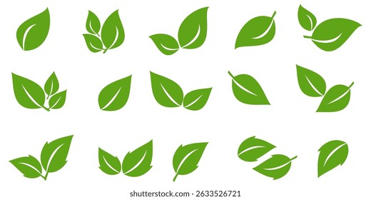 Ícone de folha verde em estilo plano, sobre fundo branco. ícone de folha definido. ícone natureza, ilustração de vetor folha.