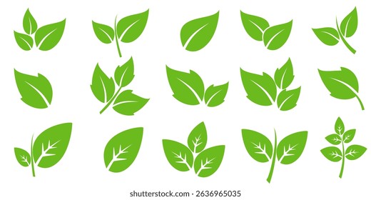 Green leaf icon in flat style, on white background. leaf icon set. nature icon, leaf vector illustration.
