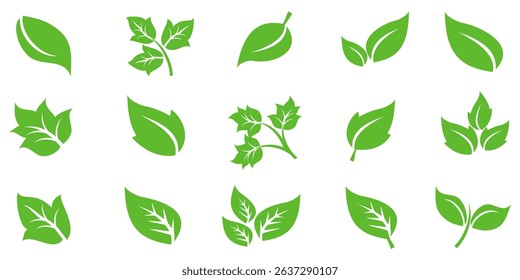 Green leaf icon in flat style, on white background. leaf icon set. nature icon, leaf vector illustration.