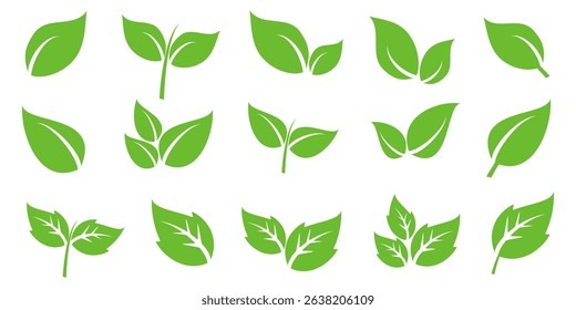 Green leaf icon in flat style, on white background. leaf icon set. nature icon, leaf vector illustration.