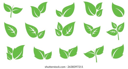Green leaf icon in flat style, on white background. leaf icon set. nature icon, leaf vector illustration.