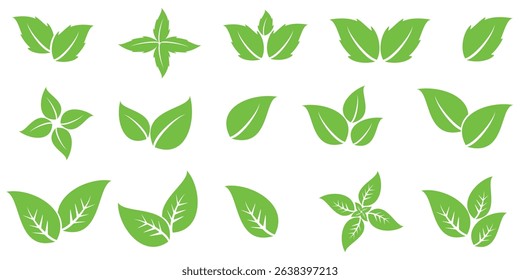 Green leaf icon in flat style, on white background. leaf icon set. nature icon, leaf vector illustration.