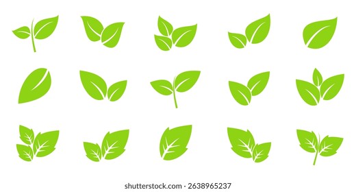 Green leaf icon in flat style, on white background. leaf icon set. nature icon, leaf vector illustration.