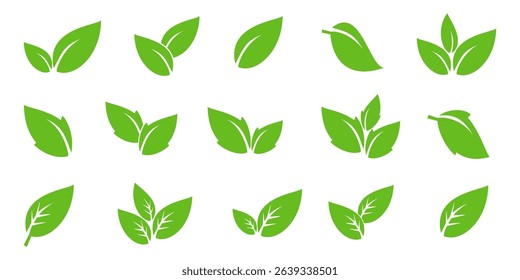 Green leaf icon in flat style, on white background. leaf icon set. nature icon, leaf vector illustration.