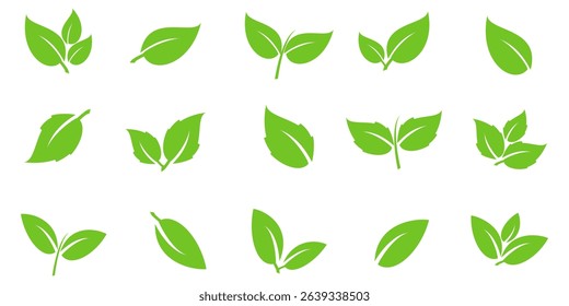 Green leaf icon in flat style, on white background. leaf icon set. nature icon, leaf vector illustration.