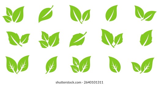 Green leaf icon in flat style, on white background. leaf icon set. nature icon, leaf vector illustration.