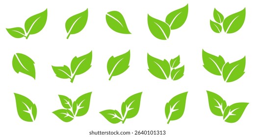Green leaf icon in flat style, on white background. leaf icon set. nature icon, leaf vector illustration.