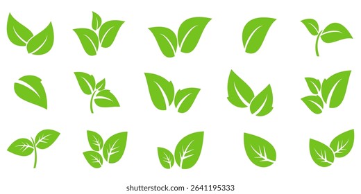 Green leaf icon in flat style, on white background. leaf icon set. nature icon, leaf vector illustration.