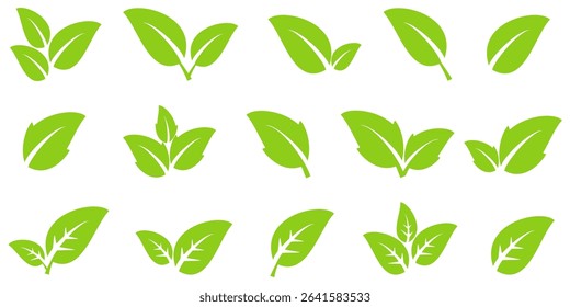 Green leaf icon in flat style, on white background. leaf icon set. nature icon, leaf vector illustration.
