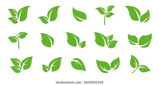 Green leaf icon in flat style, on white background. leaf icon set. nature icon, leaf vector illustration.