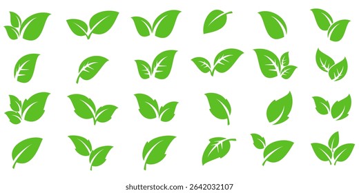 Green leaf icon in flat style, on white background. leaf icon set. nature icon, leaf vector illustration.