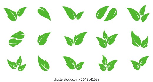 Icono de hoja verde en estilo plano, sobre fondo blanco. conjunto de iconos de hoja. icono de la naturaleza, Ilustración vectorial de la hoja.
