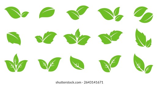 Green leaf icon in flat style, on white background. leaf icon set. nature icon, leaf vector illustration.