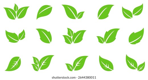 Green leaf icon in flat style, on white background. leaf icon set. nature icon, leaf vector illustration.