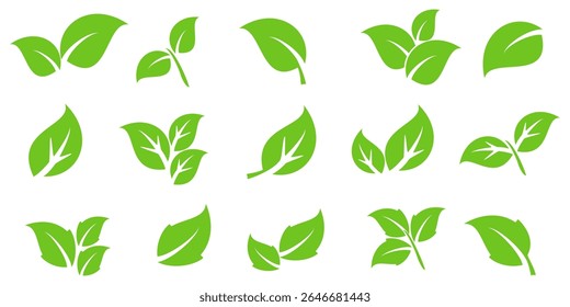 Ícone de folha verde em estilo plano, sobre fundo branco. ícone de folha definido. ícone natureza, ilustração de vetor folha.