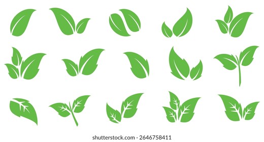 Green leaf icon in flat style, on white background. leaf icon set. nature icon, leaf vector illustration.