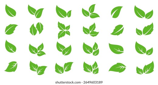 Green leaf icon in flat style, on white background. leaf icon set. nature icon, leaf vector illustration.