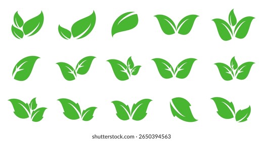 Icono de hoja verde en estilo plano, sobre fondo blanco. conjunto de iconos de hoja. icono de la naturaleza, Ilustración vectorial de la hoja.