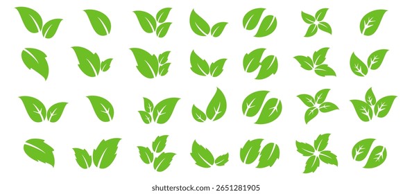 Ícone de folha verde em estilo plano, sobre fundo branco. ícone de folha definido. ícone natureza, ilustração de vetor folha.